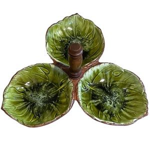 Vintage Treasure Craft 3 Leaf Divided Serving Dish With Wooden Handle